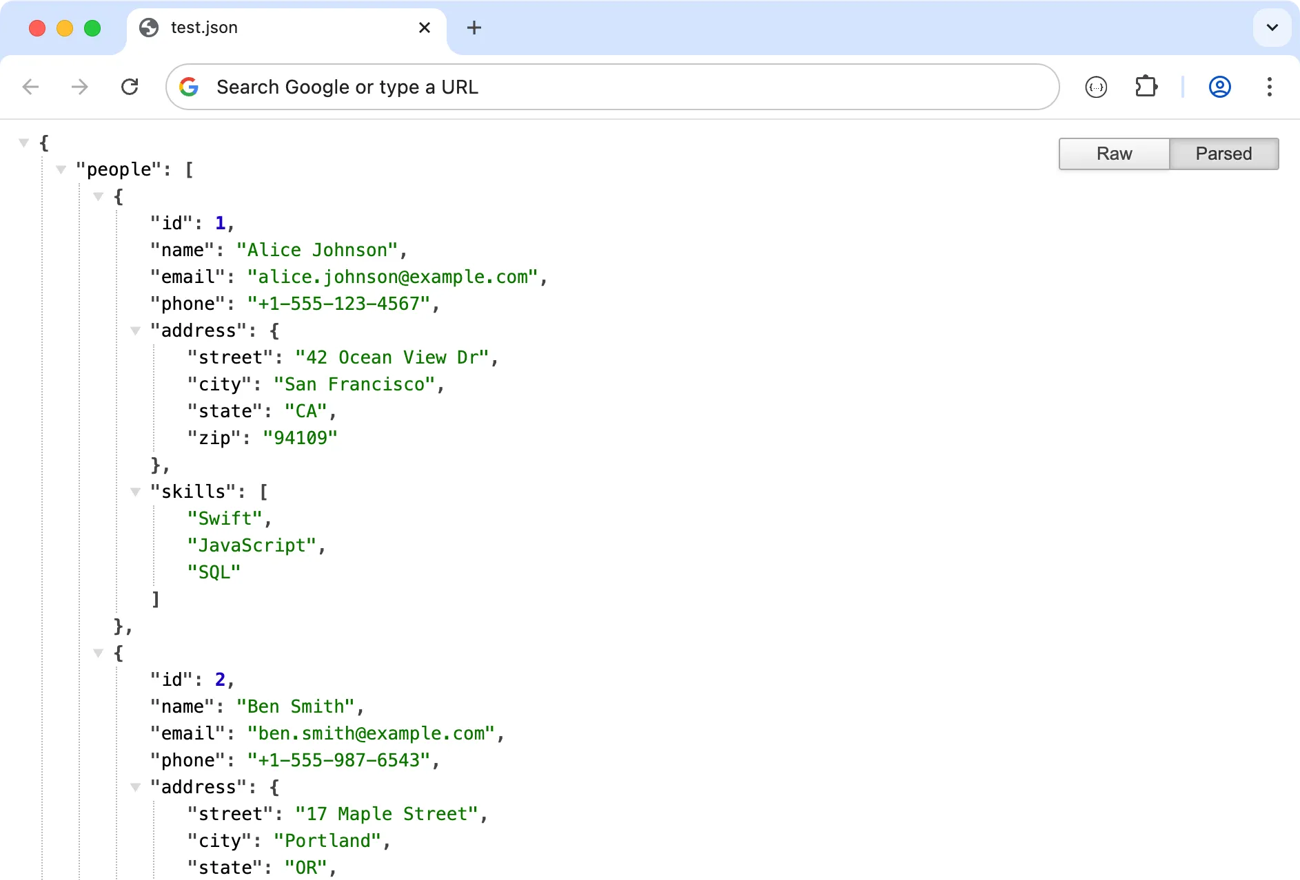 JSON Formatter Chrome extension